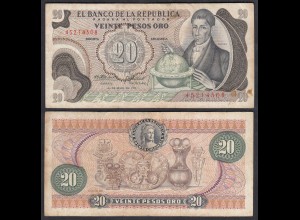 KOLUMBIEN - COLOMBIA 20 Pesos Oro 1973 Pick 409a F+ (4+) (28481