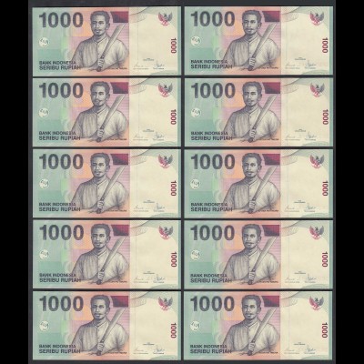 Indonesien - Indonesia - 10 Stück á 1000 Rupiah 2000/2006 Pick 141g UNC (1)