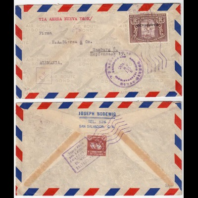 SAN SALVADOR 1935 cover company Bodewig via New York to Hamburg (28584