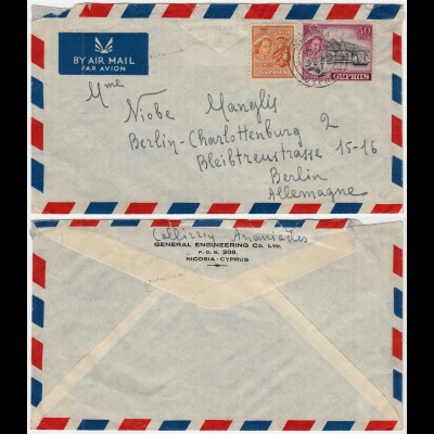 Cyprus 1956 Airmail Cover to Berlin Germany (28612
