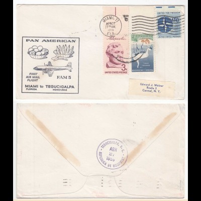 FIRST AIR MAIL FLIGHT COVER PAN AMERICAN FAM5 MIAMI to TEGUCIGALPA 1959 (28618