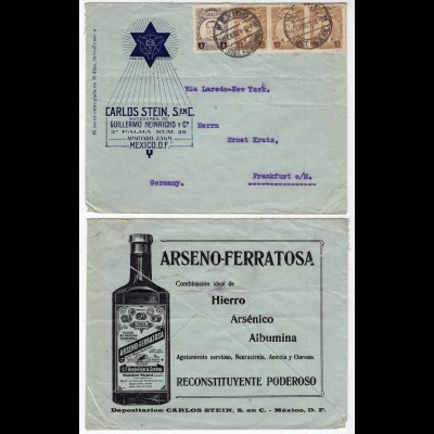Mexico 1921 Advertising Cover MEXICO via NEW YORK to FRANKFURT GERMANY (28626