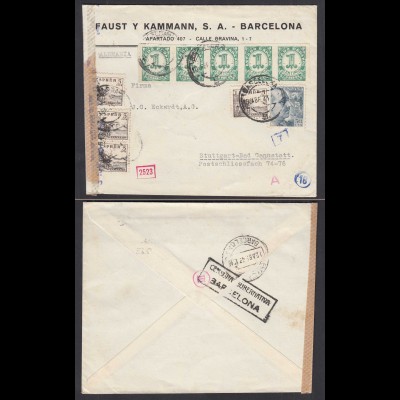Spanien 1943 Barcelona Zensur 2523 nach Bad Cannstadt (28726