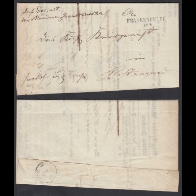 Frankenfelde Westpreußen L2 1852 Post Insinuations Dokument nach Stargard (18678