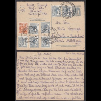 Alliierte Bes. SBZ Ganzsache Postkarte 10-fach Frankatur 1948 Bad Elster-Berlin