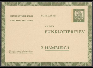 Berlin Ganzsache 1962 Funklotteriekarte 10 Pfg. Dürer FP6 * (28771
