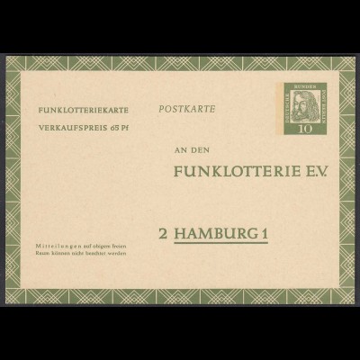 Berlin Ganzsache 1962 Funklotteriekarte 10 Pfg. Dürer FP6 * (28771