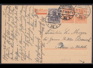 DR Ganzsache Privatzudruck Postkarte PZP21 A m.Zusatzfrankatur 1920 RAR (28772