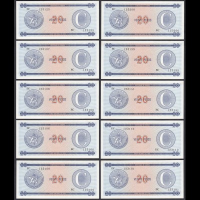 Kuba - Cuba 10 Stück á 20 Peso Foreign Exchange Certificates 1985 Pick FX15 UNC