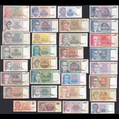 Jugoslawien - Yugoslavia 32 Stück verschiedene Banknoten (28906