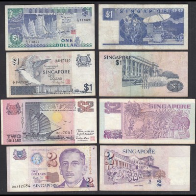SINGAPUR - SINGAPORE 4 Stück 1,1,2,2 Dollar Banknoten (28937