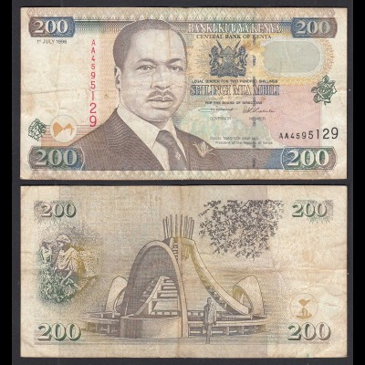 KENIA - KENYA 200 Shillings Banknote 1996 Pick 38a F (4) (28968