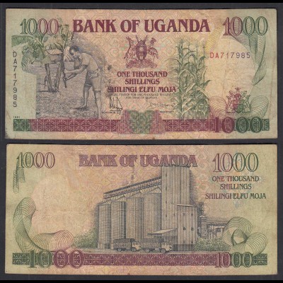 Uganda 1000 Shillings Banknote 1991 Pick 34b F- (4-) (28984
