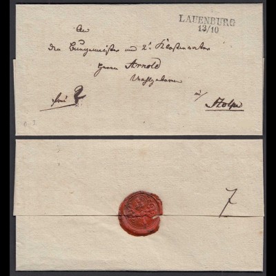 Preussen Umschlag ca. 1825 LAUENBURG L2 nach Stolpe (28697