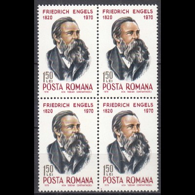 Rumänien-Romania 1970 Mi. 2867 ** MNH Friedrich Engels Block of 4 (65404