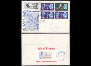 STROMA TO HUNA 1962 EUROPA Souvenier Sheet R-Cover to Germany (27134