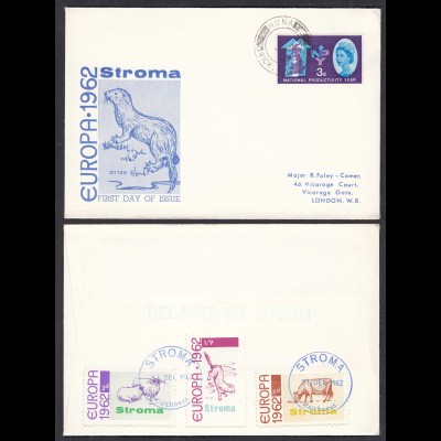 STROMA TO HUNA 1962 Local EUROPA set FDC Cover to London (27122