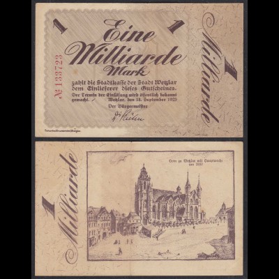 Hessen -Wetzlar 1-Milliarde Mark 1923 Stadtkasse Gutschein Notgeld (29030