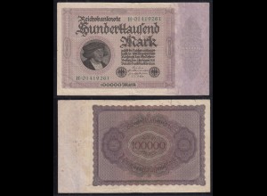 Reichsbanknote 100-tausend Mark 1923 Ro 82a Pick 83 F/VF (3/4) Serie H (29038