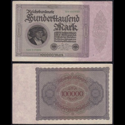 Reichsbanknote 100-tausend Mark 1923 Ro 82d Pick 83 VF (3) FZ: W BZ: 14 (29039