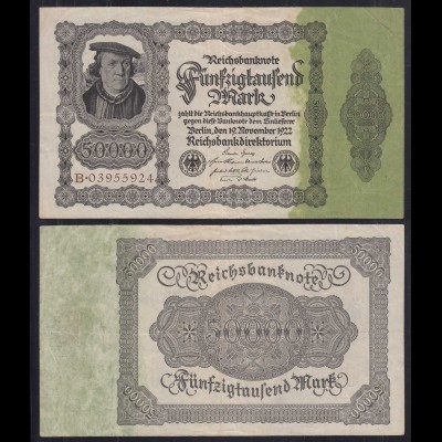 Reichsbanknote 50-tausend 50.000 50000 Mark 1922 Ro 79a Pick 79 VF (3) (29042