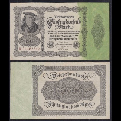Reichsbanknote 50-tausend 50.000 50000 Mark 1922 Ro 79a Pick 79 VF+ (3+) Serie A