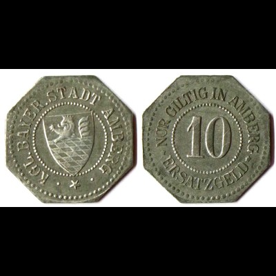 Amberg 10 Pfennig o.J. Ersatzgeld Notgeld Münze Zink Funck 15.1 (r888