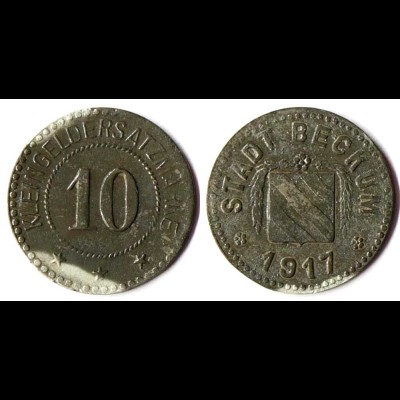 Beckum 10 Pfennig 1917 Kleingeldersatzmarke Notgeld Zink Funck 31.2 (r894