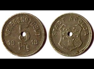 Apolda 5 Pfennig 1918 Kriegsmünze Notgeld Eisen (r891