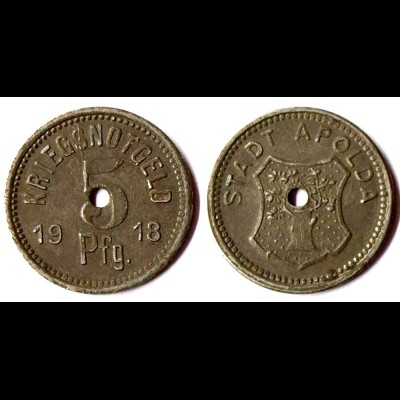 Apolda 5 Pfennig 1918 Kriegsmünze Notgeld Eisen (r891
