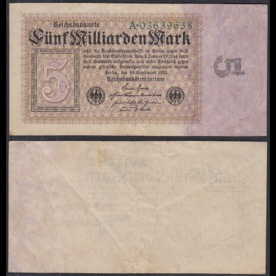 5 Milliarden Mark Banknote 1923 Ro 112a Pick 115 F/VF (3/4) Serie A (29075