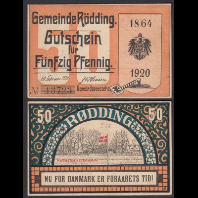 50 Pfennig Banknote Gutschein Notgeld Rödding 1920 (29087