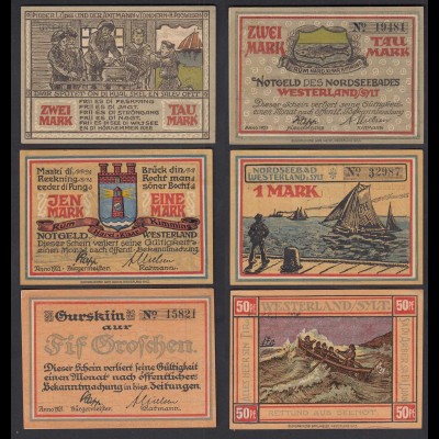 50 Pfg. 1 + 2 Mark Banknoten Notgeld Westerland/Sylt 1921 (29090