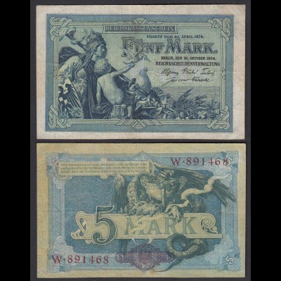 Reichsbanknote 5 Mark 1904 Serie W Ro 22a Pick 8 VF (3) 6-stellig (29091