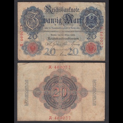 Reichsbanknote 20 Mark 1906 Ro 24a Pick 25 UDR X Serie A - VG (5) (29133