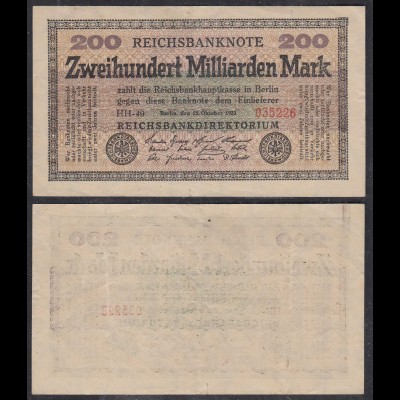 200 Milliarden Mark 1923 Ro 118b Pick 121 ca. VF (3) FZ: HH BZ: 49 (29233