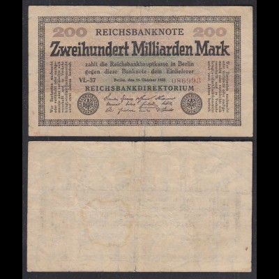 200 Milliarden Mark 1923 Ro 118c Pick 121 ca. F- (4-) FZ: VL BZ: 37 (29234