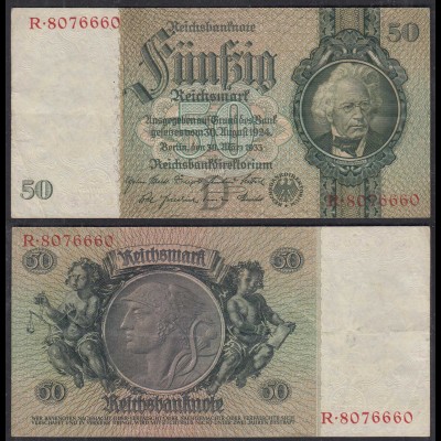50 Reichsmark 1933 3. Reich Ro 175a Pick 182 VF (3) Udr D - Serie R (29242
