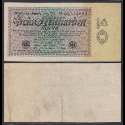 10 Milliarden Mark Banknote 1923 Ro 113a Pick 116 F/VF (3/4) Serie B (29252