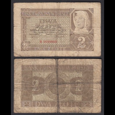 2 Złoty 1940 EMISSION BANK IN POLAND Deutsche Besatzung Ro 572 Pick 92 VG (5)