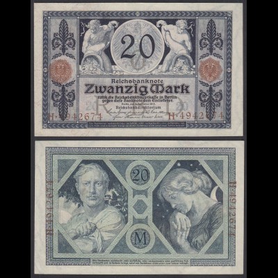 Reichsbanknote 20 Mark 1915 Ro 53 Pick 63 XF (2) UDR: O Serie H (29318