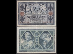 Reichsbanknote 20 Mark 1915 Ro 53 Pick 63 VF (3) UDR: O Serie H (29320
