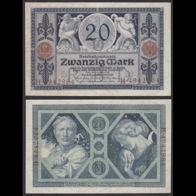 Reichsbanknote 20 Mark 1915 Ro 53 Pick 63 VF (3) UDR: O Serie H (29320