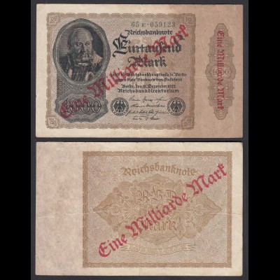 Reichsbanknote - 1 Milliarde Mark 1923 Ro 110b FZ: E BZ: 65 VF- (3-) (29344
