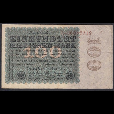 Reichsbanknote - 100 Million Mark 1923 Ro 106a Pick 107 Serie D F (4) (27245