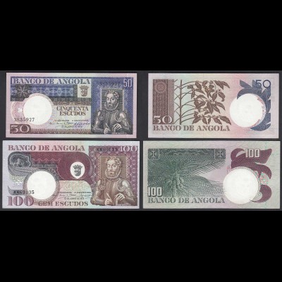 Angola 50 + 100 Escudos Banknoten 1973 Pick 105 + 106 UNC (1) (29385