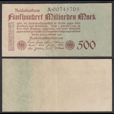 500 Milliarden Mark 1923 Ro 124b Pick 127 Serie A VF (3) (29414