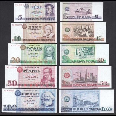 DDR 5 Stück Banknoten 5 - 100 Mark 1971/1975 UNC (1) (29426