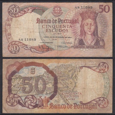 Portugal - 50 Escudos Banknote 1964 Pick 168 F (4) (29466