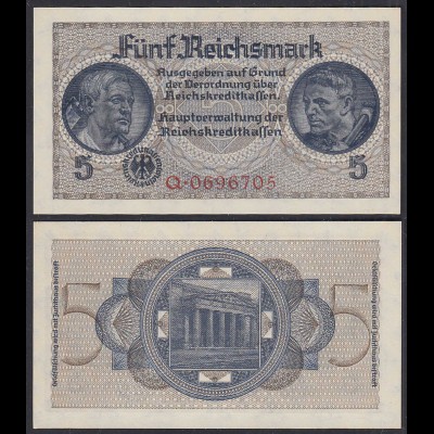5 Reichsmark 1939-44 Reichskreditkassen Prefix Q 7-stellig Ro 553a UNC (1)